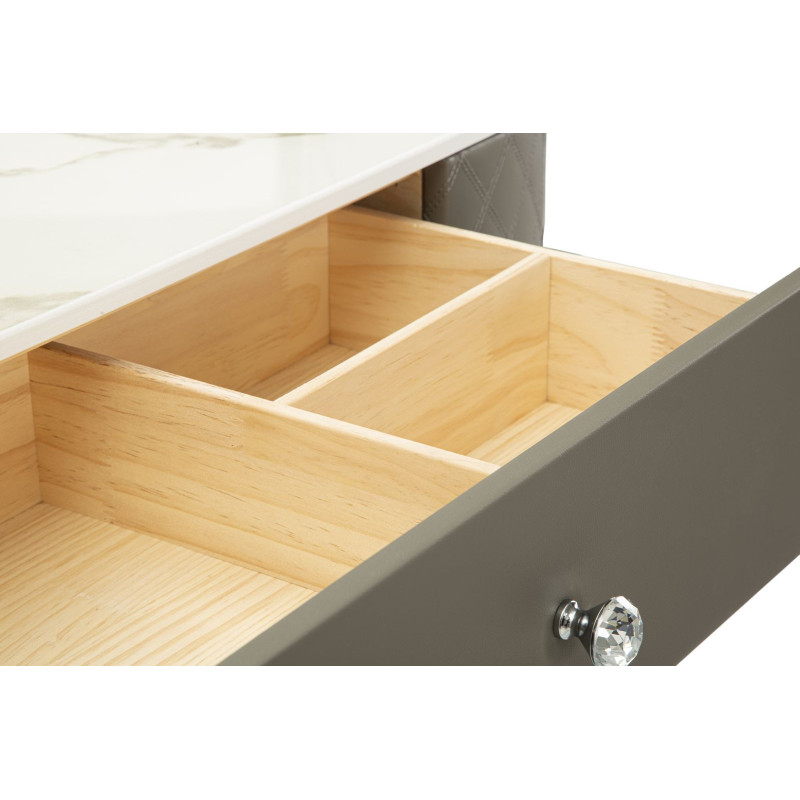 Toeletta Sharon Grigia Con Puff Gambe Argento cm 120x40x75 (misura Puff ø36x39)
