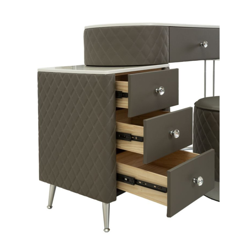 Toeletta Sharon Grigia Con Puff Gambe Argento cm 120x40x75 (misura Puff ø36x39)