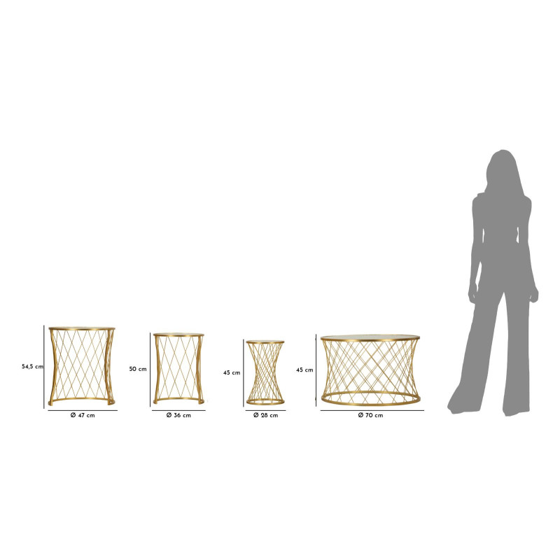 Tavolinetti Noah Gold Set 4 Pz cm ø 70x45-47x54,5-36x50-28x45