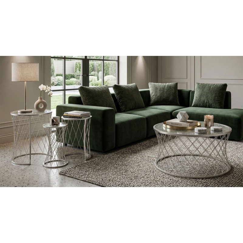 Tavolinetti Noah Silver Set 4 Pz cm ø 70x45-47x54,5-36x50-28x45