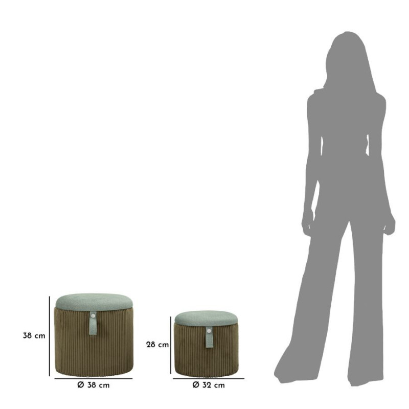 Puff Con Contenitore Bolzano Verde Set 2 Pz cm ø 38x38-32x28