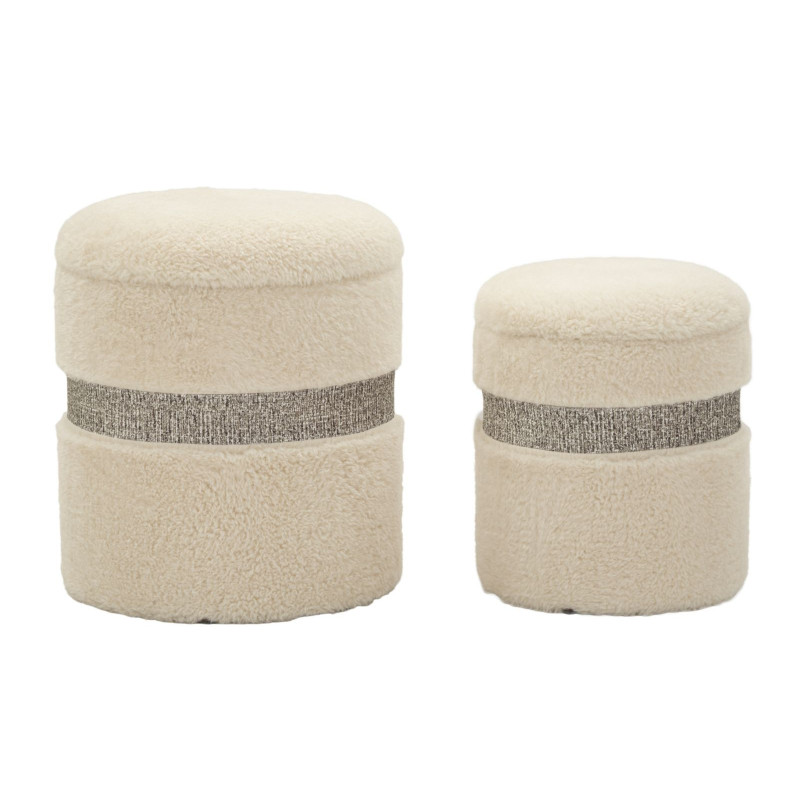 Puff Con Contenitore Saint-moritz Crema Set 2 Pz cm ø 40x47-32x38