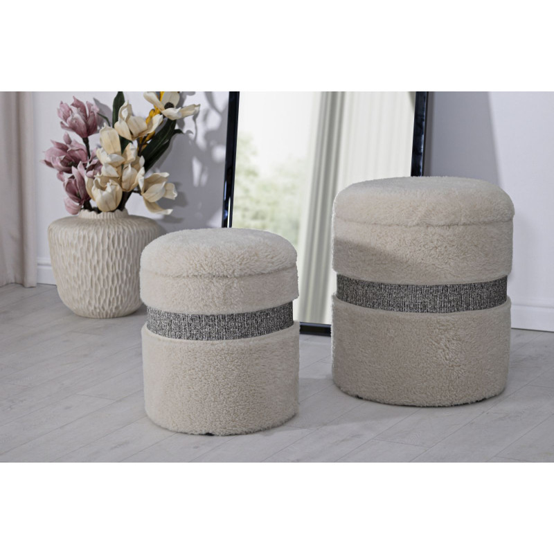Puff Con Contenitore Saint-moritz Crema Set 2 Pz cm ø 40x47-32x38