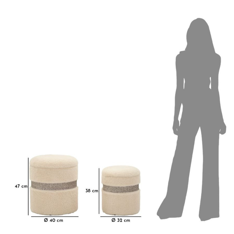 Puff Con Contenitore Saint-moritz Crema Set 2 Pz cm ø 40x47-32x38