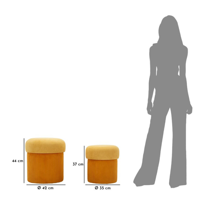 Puff Con Contenitore Aspen Senape Set 2 Pz cm ø 42x44-35x37