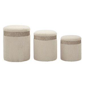 Puff Con Contenitore Cortina Crema Set 3 Pz cm ø 40,5x49,5-35x42-31x38