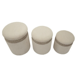 Zoom Puff Con Contenitore Cortina Crema Set 3 Pz cm ø 40,5x49,5-35x42-31x38