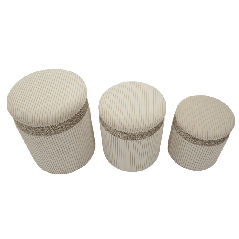 Puff Con Contenitore Cortina Crema Set 3 Pz cm ø 40,5x49,5-35x42-31x38
