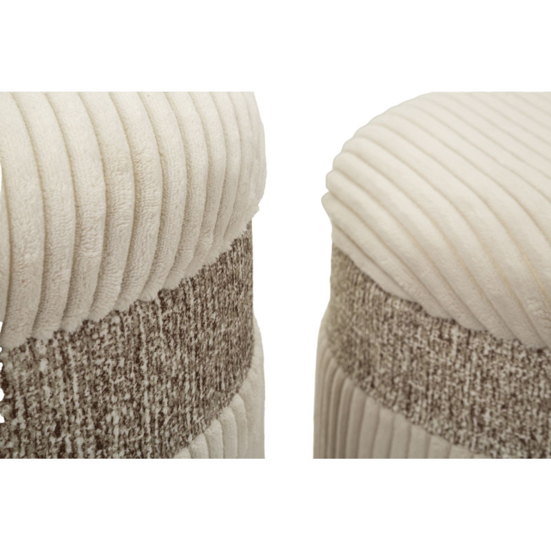 Puff Con Contenitore Cortina Crema Set 3 Pz cm ø 40,5x49,5-35x42-31x38