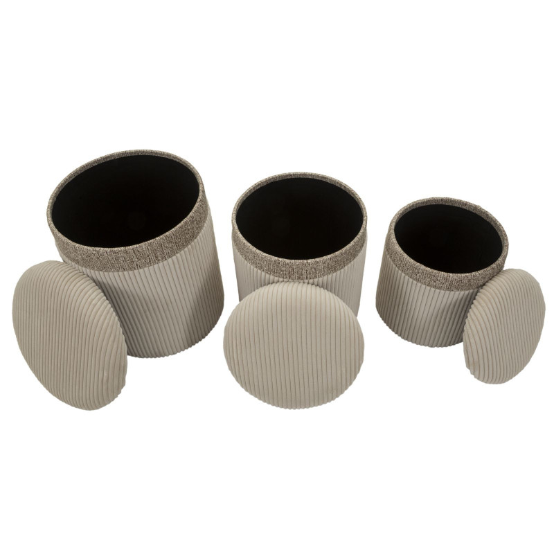 Puff Con Contenitore Cortina Crema Set 3 Pz cm ø 40,5x49,5-35x42-31x38