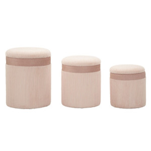 Puff Con Contenitore Cortina Rosa Set 3 Pz cm ø 40,5x49,5-35x42-31x38