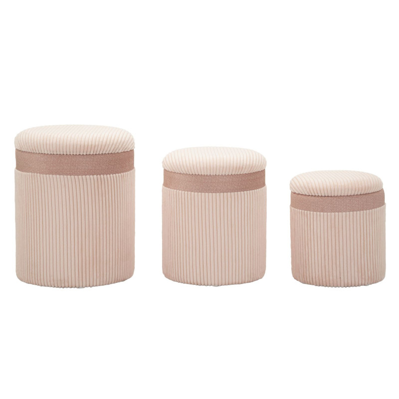 Puff Con Contenitore Cortina Rosa Set 3 Pz cm ø 40,5x49,5-35x42-31x38