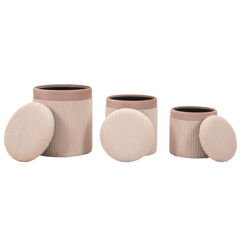 Puff Con Contenitore Cortina Rosa Set 3 Pz cm ø 40,5x49,5-35x42-31x38