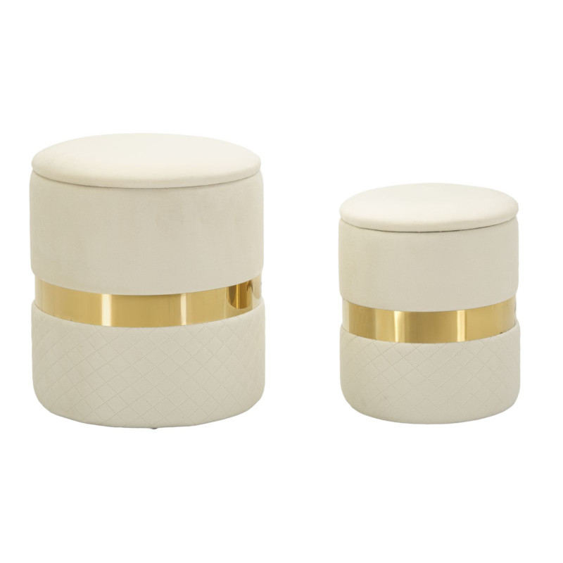 Puff Con Contenitore Sheffild Crema Set 2 Pz cm ø 37x42-28x35