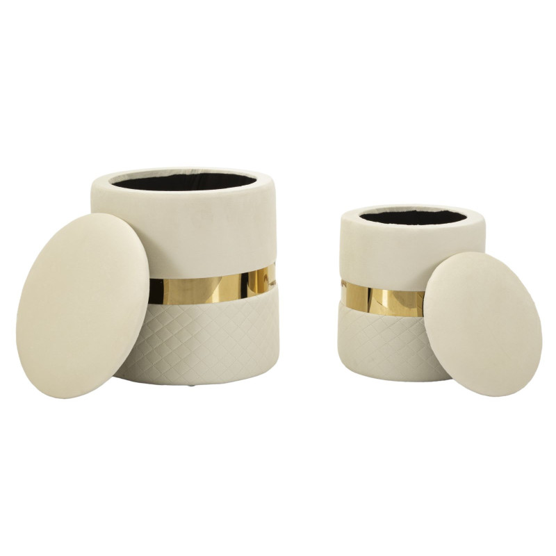Puff Con Contenitore Sheffild Crema Set 2 Pz cm ø 37x42-28x35