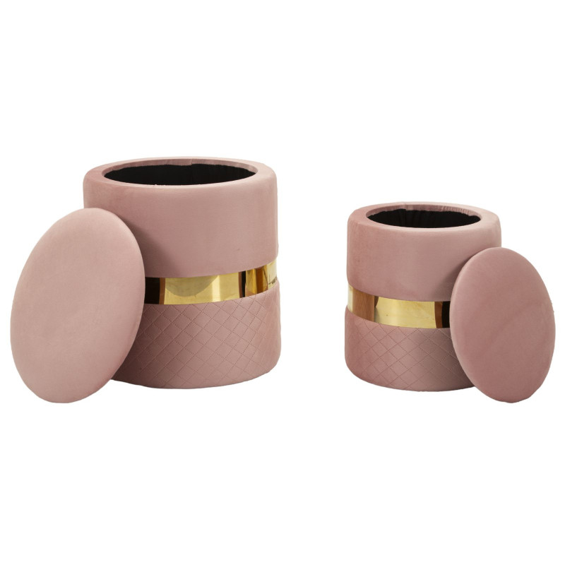 Puff Con Contenitore Sheffild Rosa Set 2 Pz cm ø 37x42-28x35