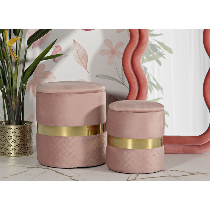 Puff Con Contenitore Sheffild Rosa Set 2 Pz cm ø 37x42-28x35