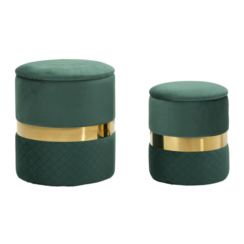 Puff Con Contenitore Sheffild Verde Set 2 Pz cm ø 37x42-28x35