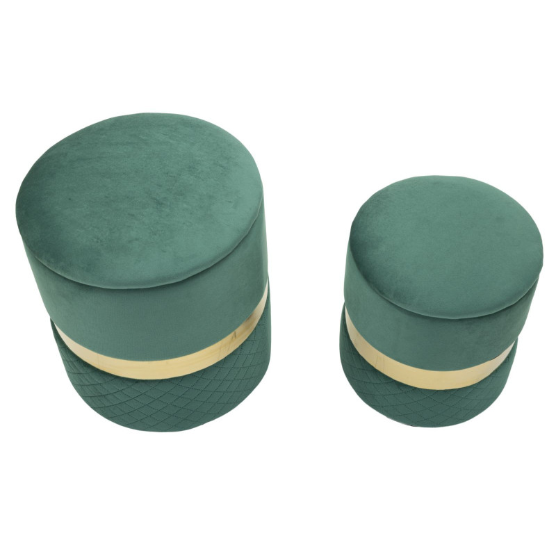 Puff Con Contenitore Sheffild Verde Set 2 Pz cm ø 37x42-28x35