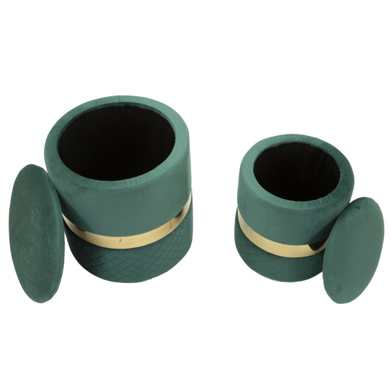 Puff Con Contenitore Sheffild Verde Set 2 Pz cm ø 37x42-28x35