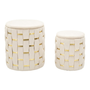 Puff Con Contenitore Shanty Crema Set 2 Pz cm ø 37x42-28x35