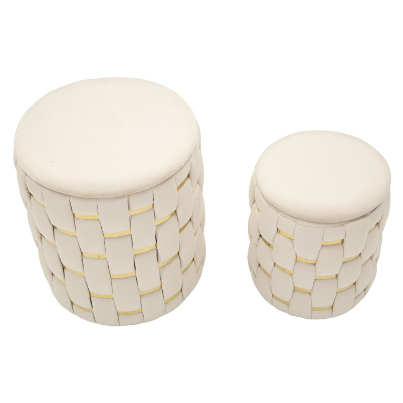 Puff Con Contenitore Shanty Crema Set 2 Pz cm ø 37x42-28x35