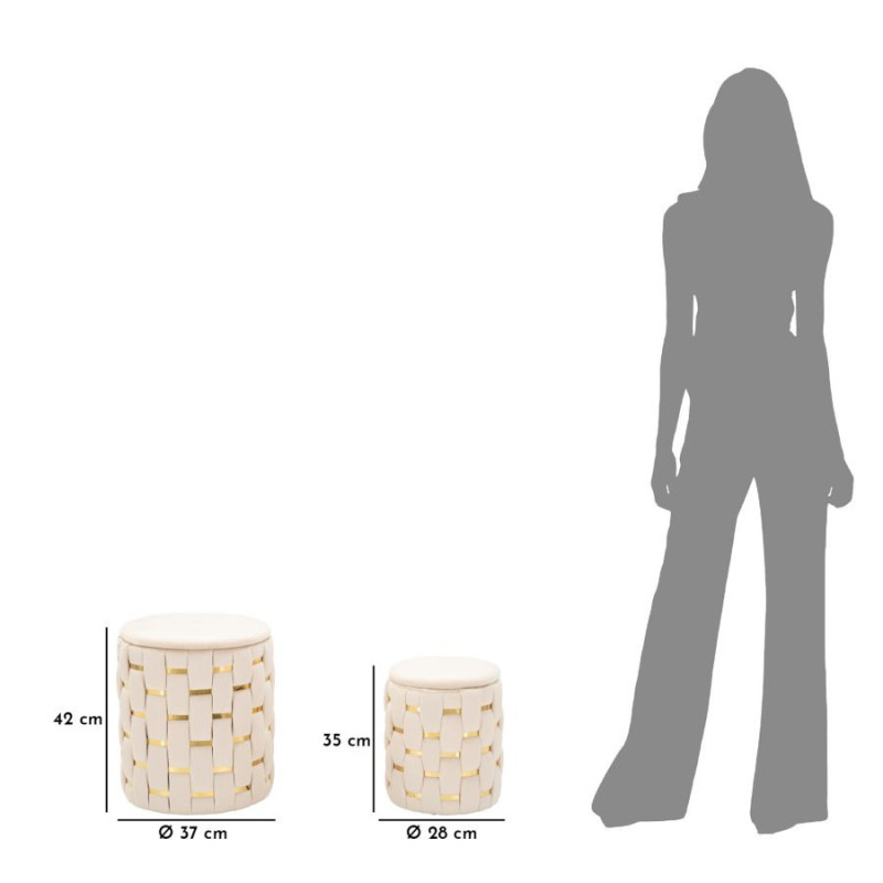 Puff Con Contenitore Shanty Crema Set 2 Pz cm ø 37x42-28x35
