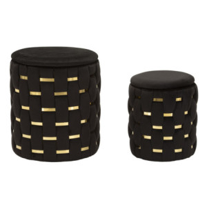 Puff Con Contenitore Shanty Nero Set 2 Pz cm ø 37x42-28x35
