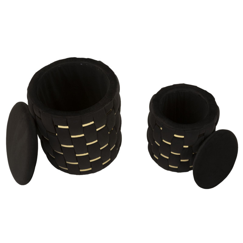 Puff Con Contenitore Shanty Nero Set 2 Pz cm ø 37x42-28x35