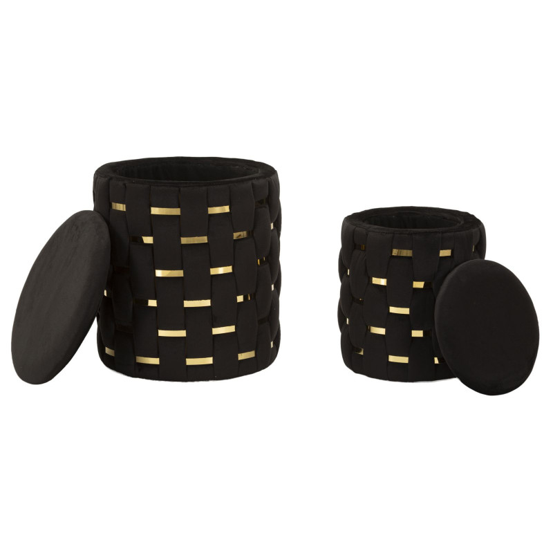 Puff Con Contenitore Shanty Nero Set 2 Pz cm ø 37x42-28x35