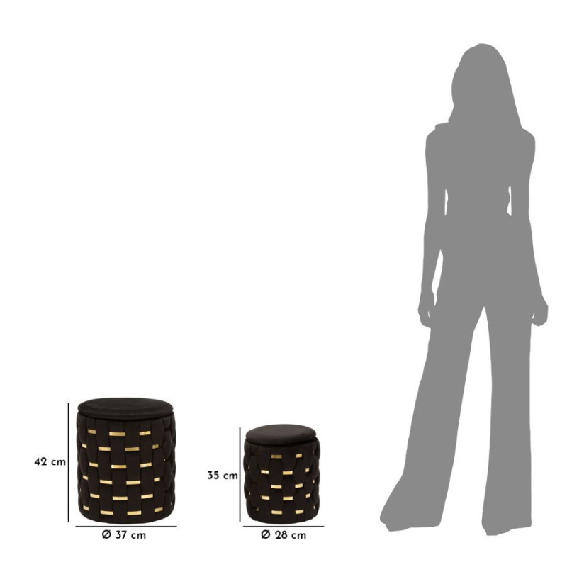 Puff Con Contenitore Shanty Nero Set 2 Pz cm ø 37x42-28x35
