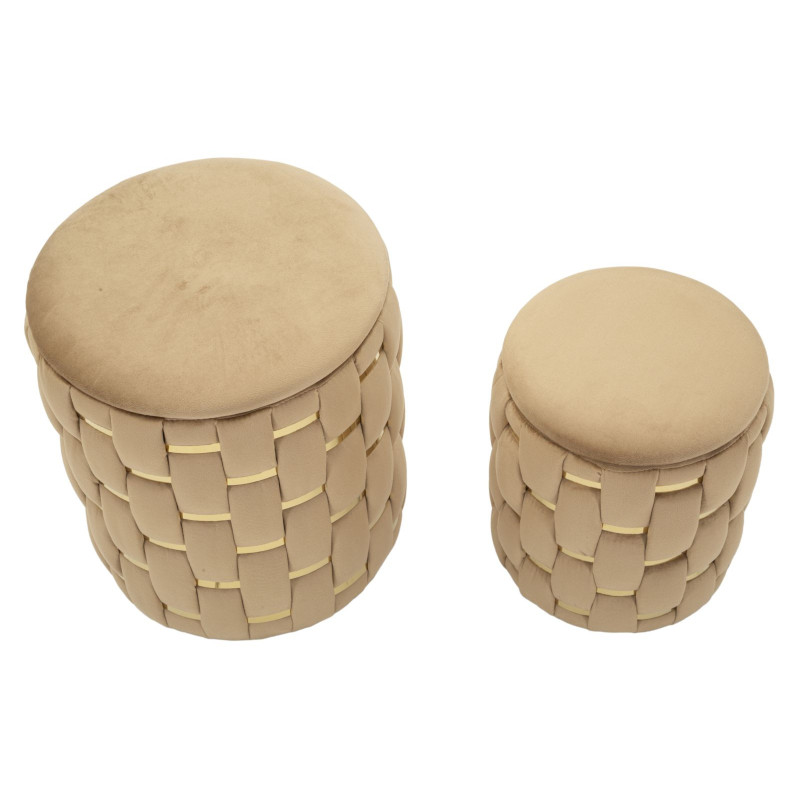 Puff Con Contenitore Shanty Oro Set 2 Pz cm ø 37x42-28x35