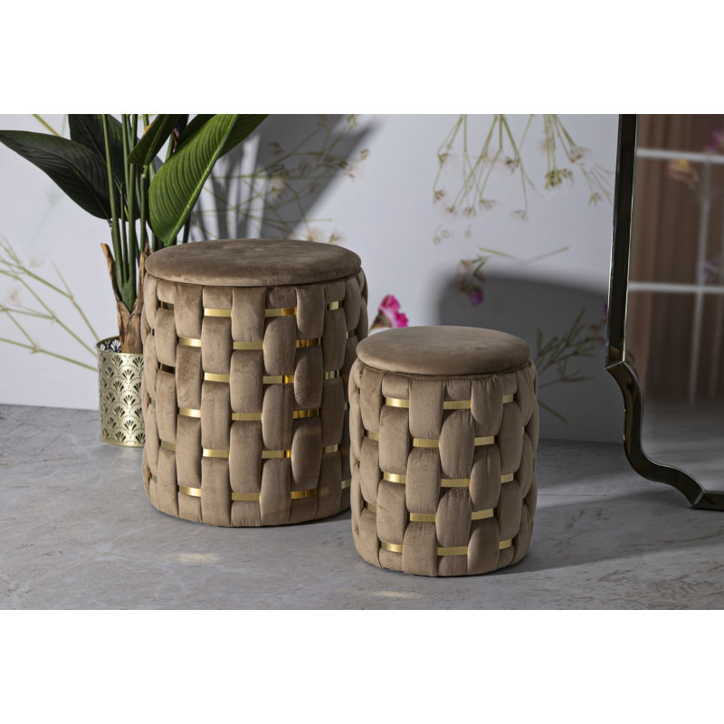 Puff Con Contenitore Shanty Oro Set 2 Pz cm ø 37x42-28x35