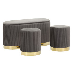 Panca Con Contenitore E Sgabelli Shopy Grigia Set 3 Pz cm 80x37x42-29x35