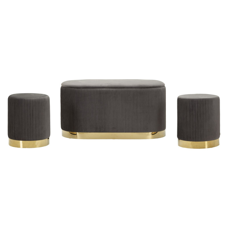 Panca Con Contenitore E Sgabelli Shopy Grigia Set 3 Pz cm 80x37x42-29x35