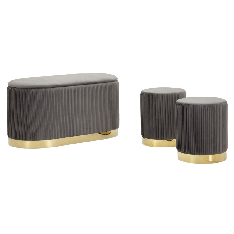 Panca Con Contenitore E Sgabelli Shopy Grigia Set 3 Pz cm 80x37x42-29x35