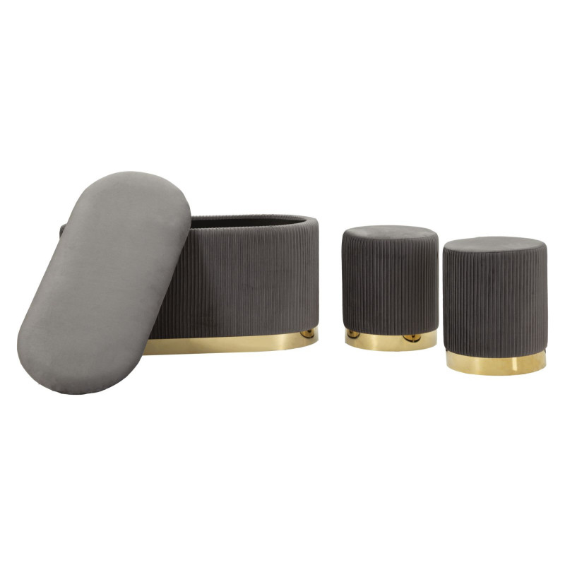 Panca Con Contenitore E Sgabelli Shopy Grigia Set 3 Pz cm 80x37x42-29x35
