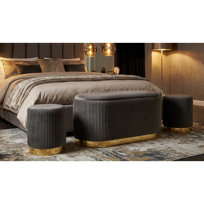 Panca Con Contenitore E Sgabelli Shopy Grigia Set 3 Pz cm 80x37x42-29x35
