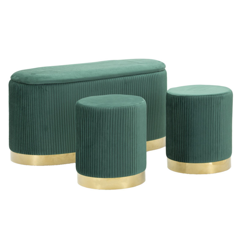 Panca Con Contenitore E Sgabelli Shopy Verde Set 3 Pz cm 80x37x42-29x35