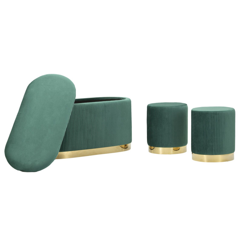 Panca Con Contenitore E Sgabelli Shopy Verde Set 3 Pz cm 80x37x42-29x35