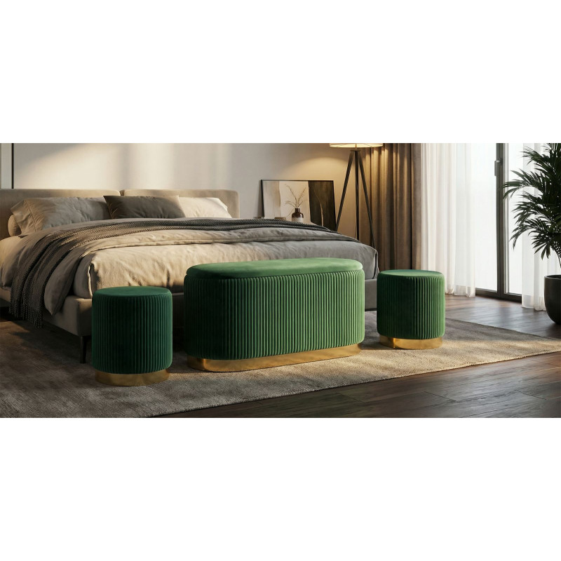 Panca Con Contenitore E Sgabelli Shopy Verde Set 3 Pz cm 80x37x42-29x35