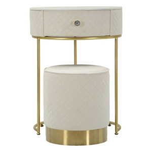 Comodino/toletta Con Puff Vellit Crema cm ø 52x70 - ø 36x39
