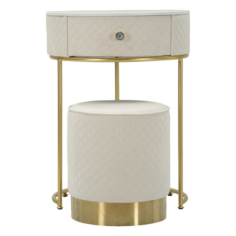 Comodino/toletta Con Puff Vellit Crema cm ø 52x70 - ø 36x39