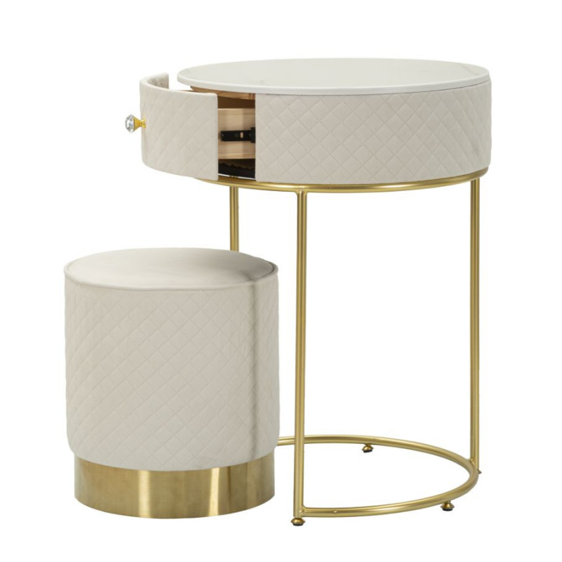 Comodino/toletta Con Puff Vellit Crema cm ø 52x70 - ø 36x39