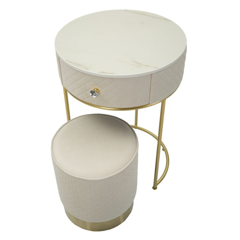 Comodino/toletta Con Puff Vellit Crema cm ø 52x70 - ø 36x39