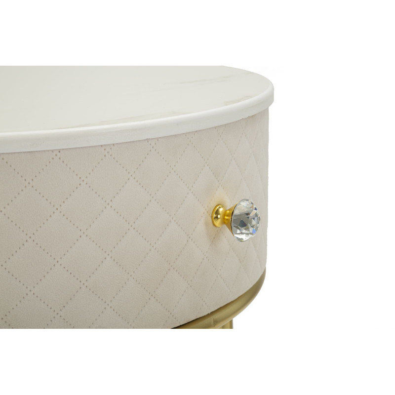 Comodino/toletta Con Puff Vellit Crema cm ø 52x70 - ø 36x39