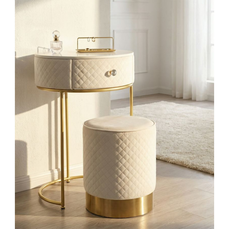 Comodino/toletta Con Puff Vellit Crema cm ø 52x70 - ø 36x39