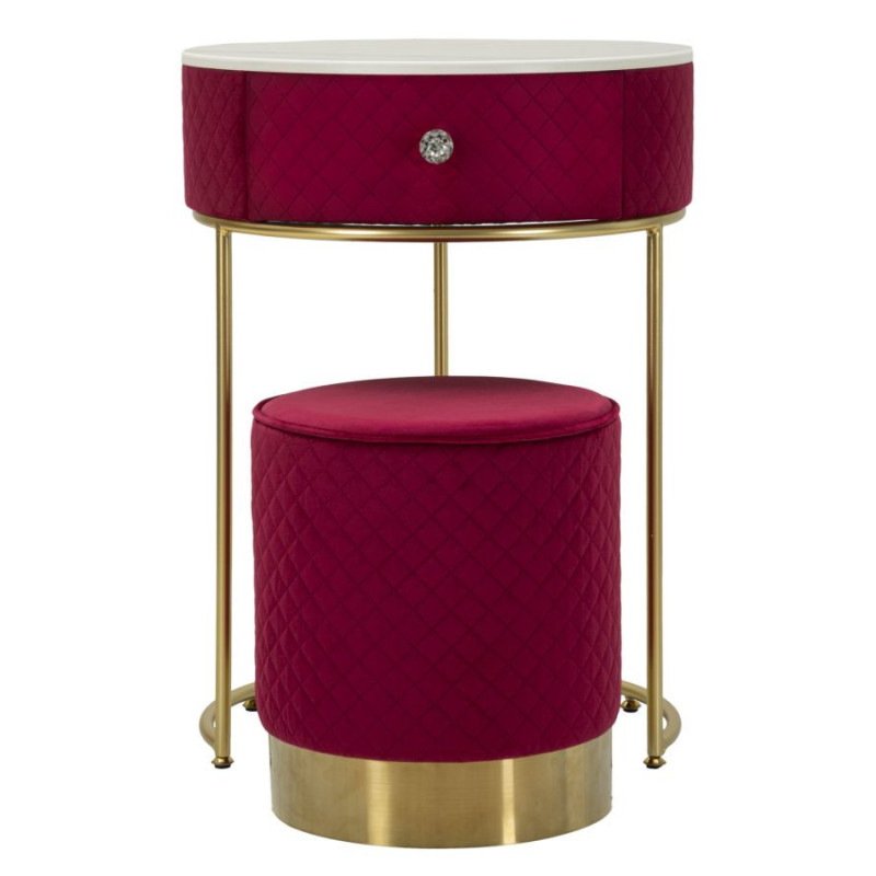 Comodino/toletta Con Puff Vellit Rosso cm ø 52x70 - ø 36x39