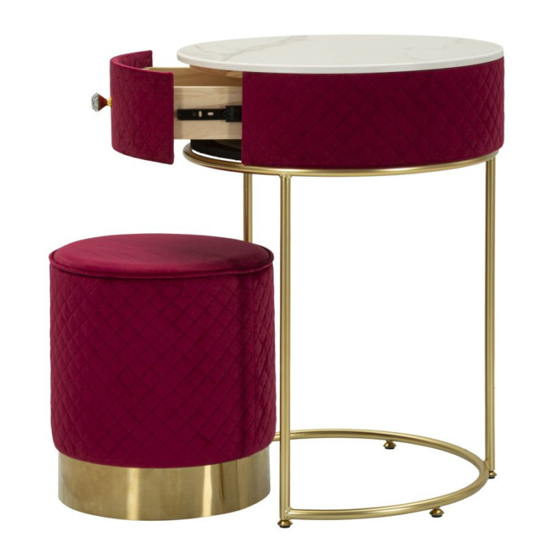 Comodino/toletta Con Puff Vellit Rosso cm ø 52x70 - ø 36x39