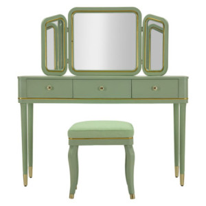 Zoom Toletta Camille Con Specchio E Sgabello Verde cm 120x37x79-104x2,5x56-44x34x48